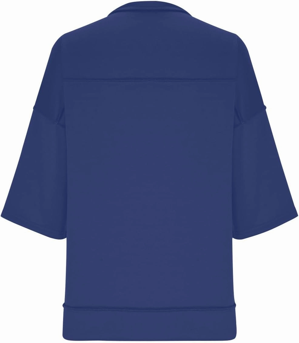 Women Oversized Button Up 3/4 Sleeve Shirts Blouses Simple Solid Color Pullover Tops Crewneck Fashion Shirt