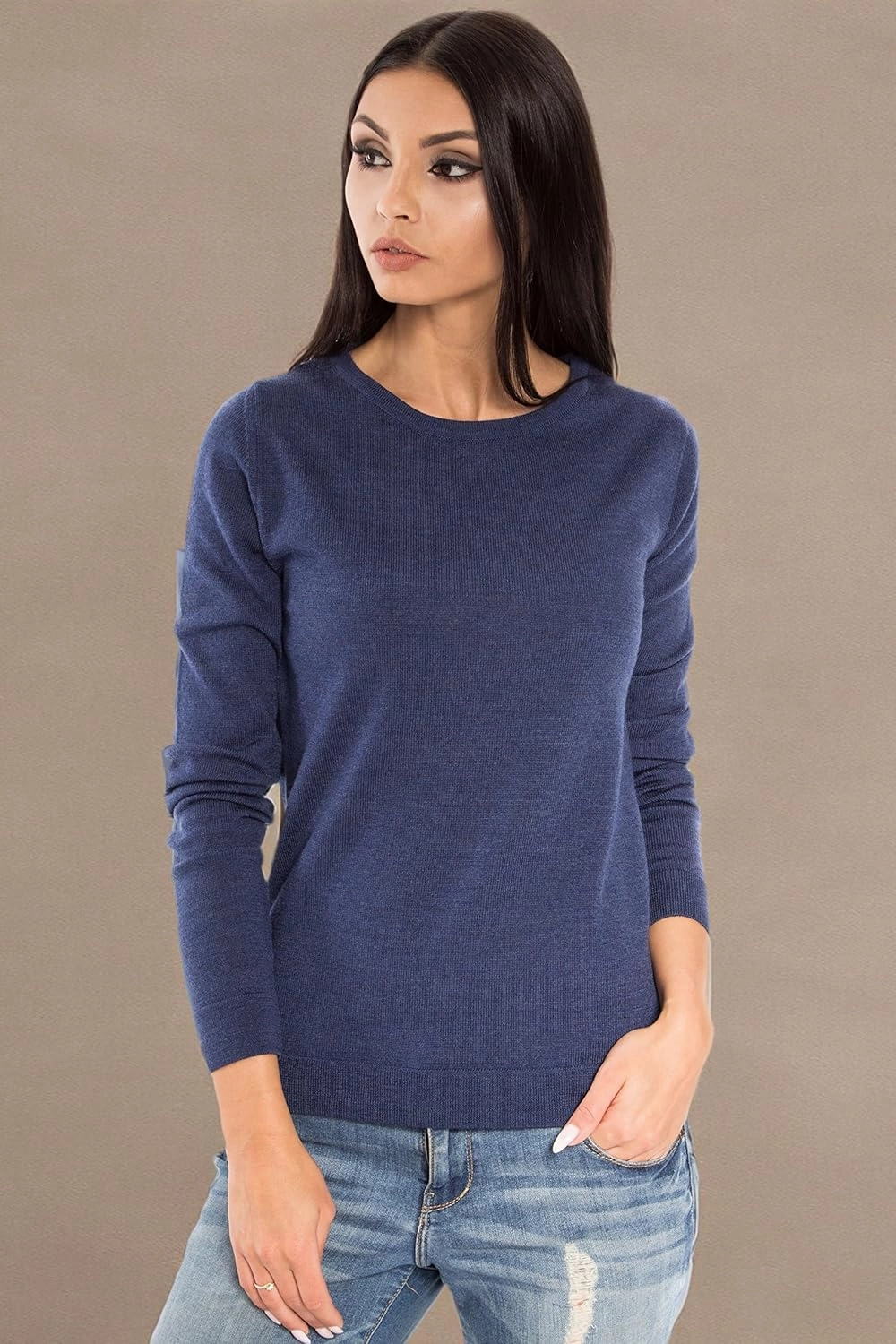 Women's Cashmere Soft Merino Wool Sweater Crew Neck Pullover Top