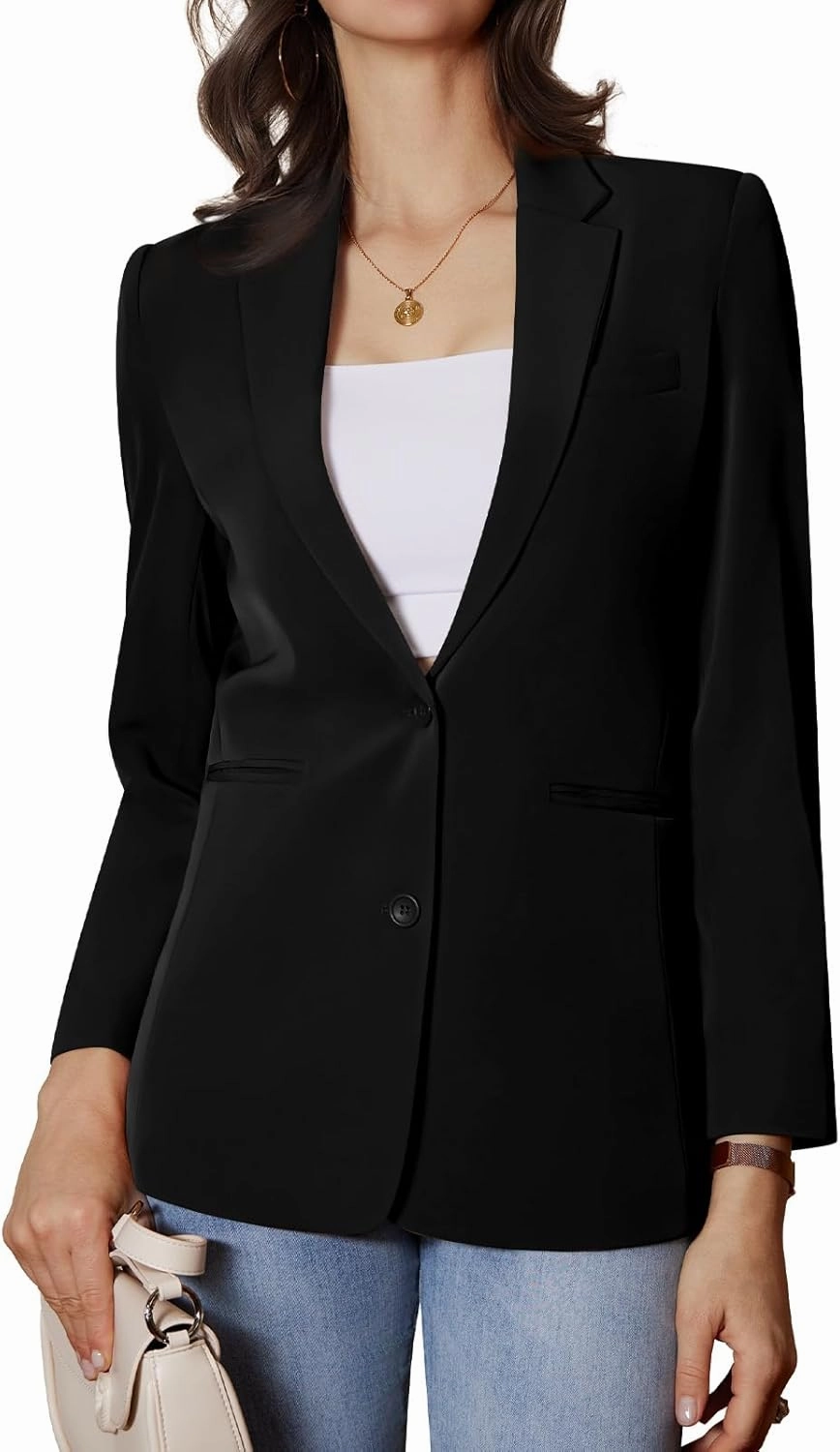Women's Casual Blazer 2 Buttons Notch Lapel Open Front Long Sleeve Blazers Business Office Work Suit Jackets