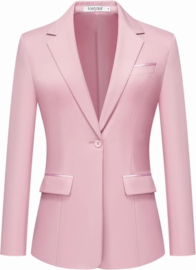 Women's Casual Business Blazer Notched Lapel One Button Open Front Long Sleeve Blazers Office Work Suit Jackets