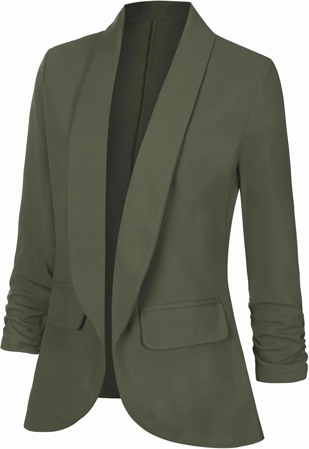 Women's Casual Open Front Blazers Shawl Lapel Ruched 3/4 Sleeve Office Lightweight Blazer Jackets with Pockets