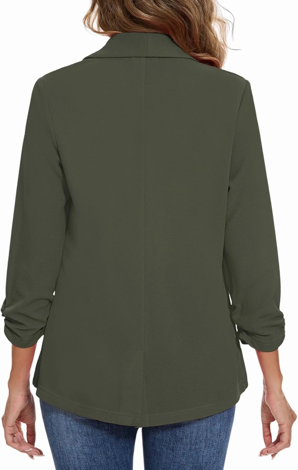 Women's Casual Open Front Blazers Shawl Lapel Ruched 3/4 Sleeve Office Lightweight Blazer Jackets with Pockets