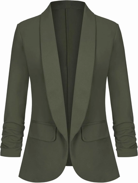 Women's Casual Open Front Blazers Shawl Lapel Ruched 3/4 Sleeve Office Lightweight Blazer Jackets with Pockets