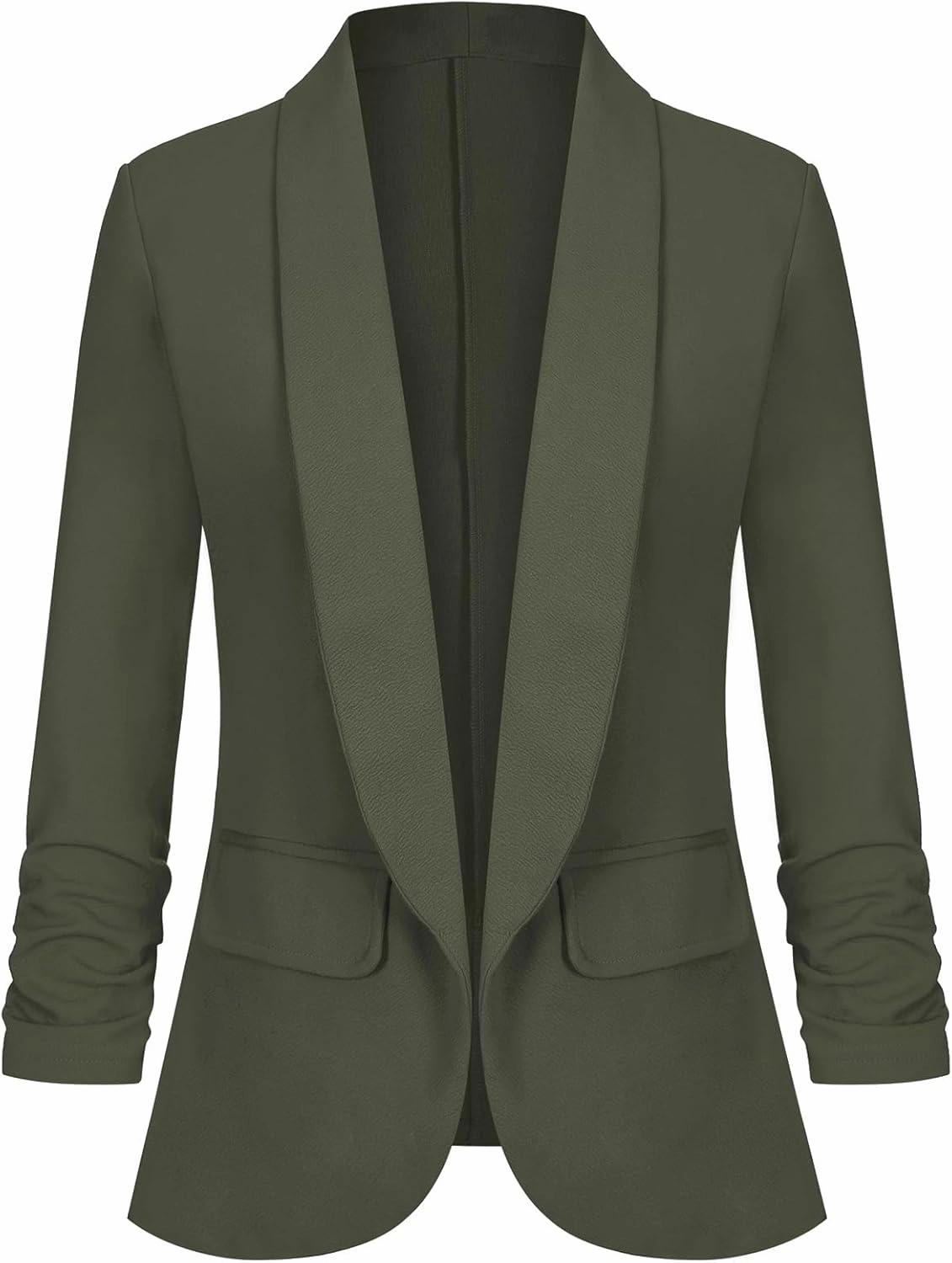Women's Casual Open Front Blazers Shawl Lapel Ruched 3/4 Sleeve Office Lightweight Blazer Jackets with Pockets