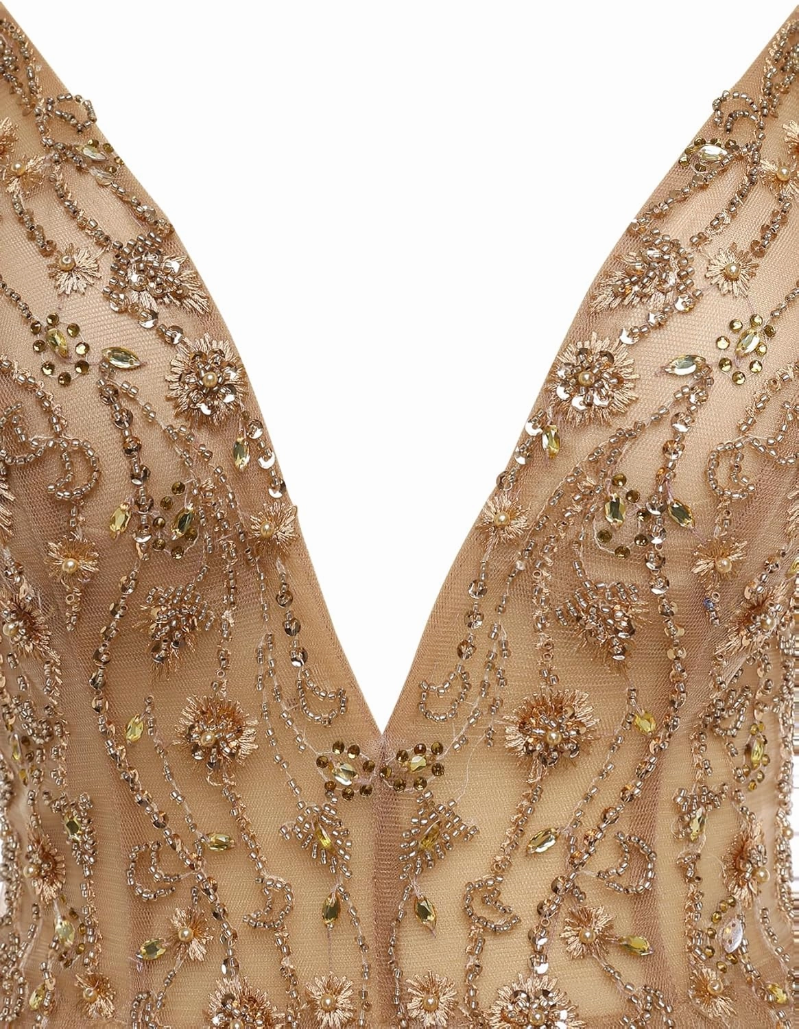 Women's Dresses V-Neck Spaghetti Straps Elegant Beaded Embroidery Slim Waist Long Dresses