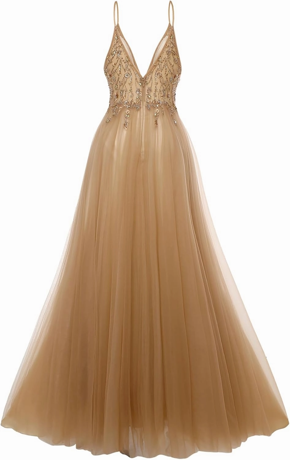 Women's Dresses V-Neck Spaghetti Straps Elegant Beaded Embroidery Slim Waist Long Dresses