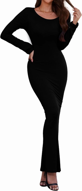 Women's Formal Dresses Casual Scoop Neck Ribbed Long Sleeve Elegant Bodycon Long Maxi Dresses for Spring 2025