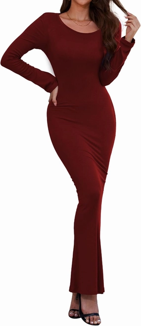Women's Formal Dresses Casual Scoop Neck Ribbed Long Sleeve Elegant Bodycon Long Maxi Dresses for Spring 2025
