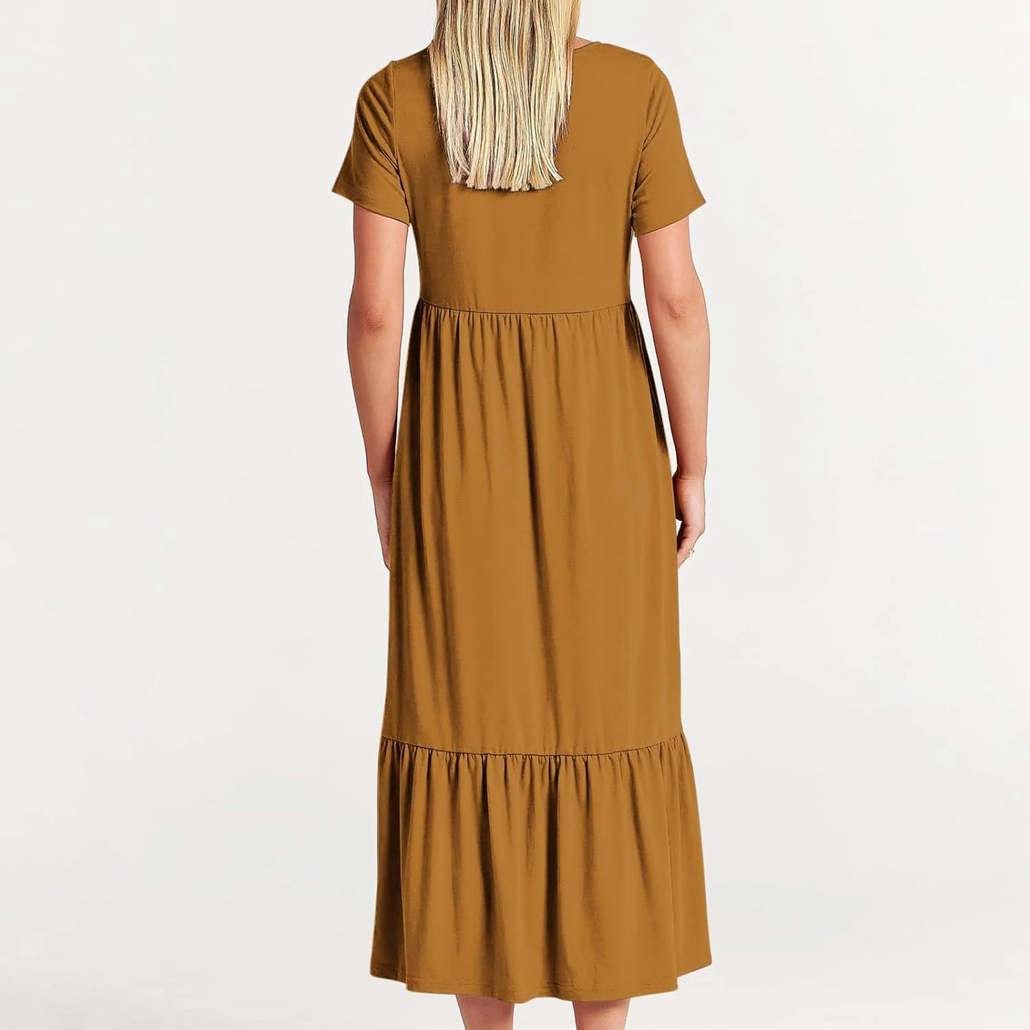 Women's Short Sleeve Casual Midi Dresses Simple Solid Color Sun Dresses Comfy Fashion Loose Fi Dress with Pockets