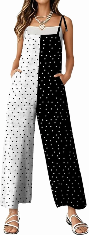 Women's Summer Rompers Loose Wide Leg Casual Wide Leg Long Jumpsuits Rompers with Pockets
