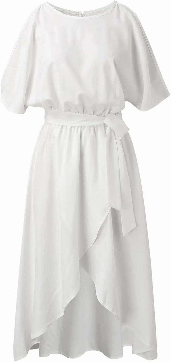 Women Sleeveless Split Long Dresses Streetwear Ruffles Dresses Summer Lace Up Waisted Tunic Dress