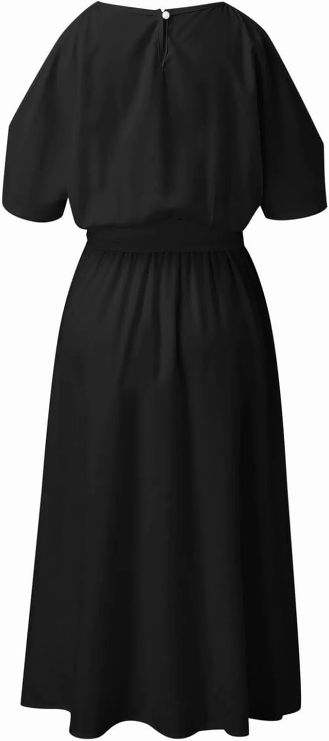Women Sleeveless Split Long Dresses Streetwear Ruffles Dresses Summer Lace Up Waisted Tunic Dress