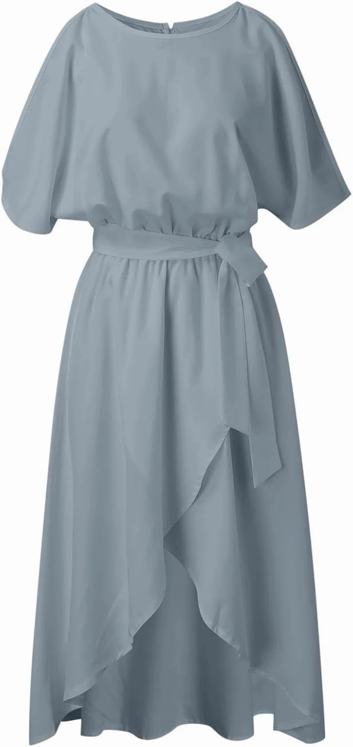 Women Sleeveless Split Long Dresses Streetwear Ruffles Dresses Summer Lace Up Waisted Tunic Dress
