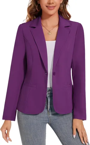 Women's Button Front Blazer Jackets Long Sleeve Lapel Business Casual Office Work Lightweight Blazers with Pocket