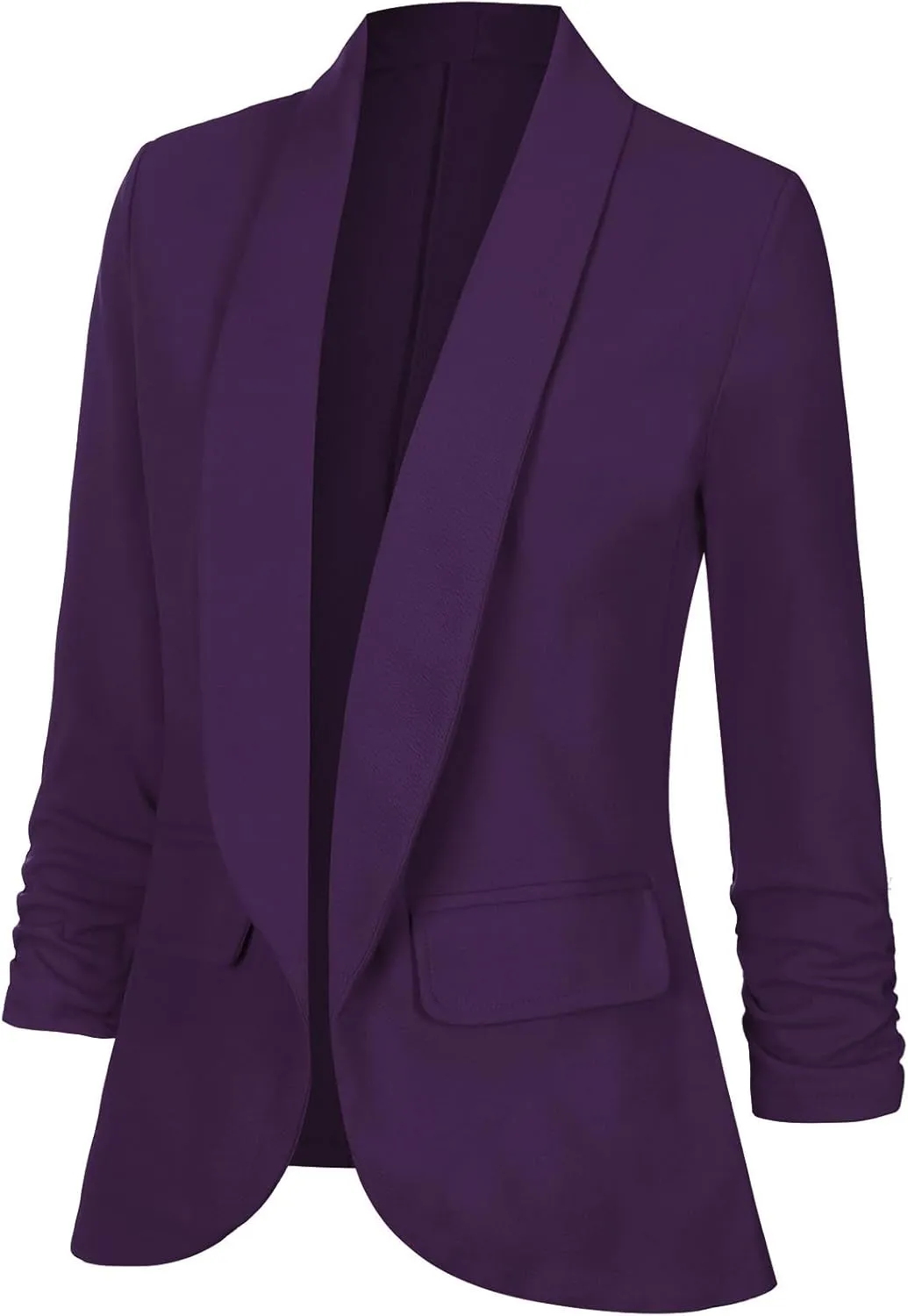 Women's Casual Open Front Blazers Shawl Lapel Ruched 3/4 Sleeve Office Lightweight Blazer Jackets with Pockets