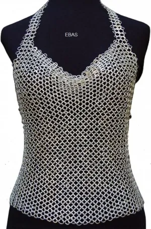 Women's Fantasy Armor Top – Anodized Aluminum Chainmail, Medieval-Inspired Chainmail Top for LARP, Renaissance Fair, Cosplay, and Authentic Warrior Costumes