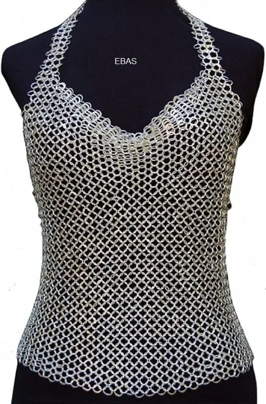 Women's Fantasy Armor Top – Anodized Aluminum Chainmail, Medieval-Inspired Chainmail Top for LARP, Renaissance Fair, Cosplay, and Authentic Warrior Costumes