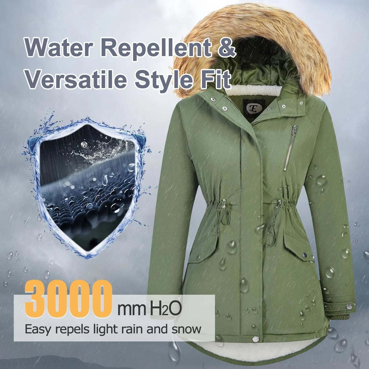 Women's Fur Hood Winter Parka Thicken Winter Jacket Coat Hooded Puffer Coat with Removable Fur Trim