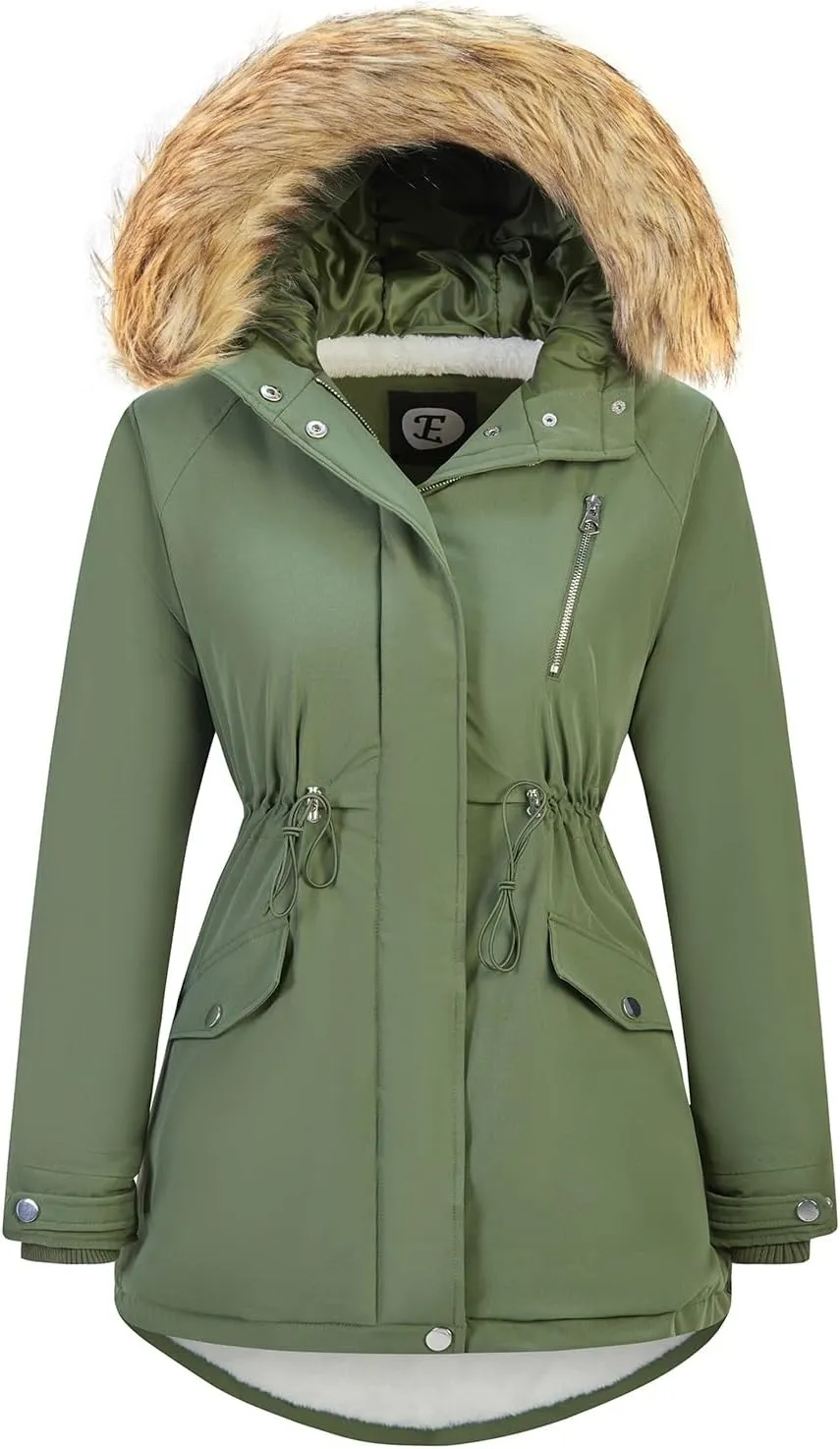 Women's Fur Hood Winter Parka Thicken Winter Jacket Coat Hooded Puffer Coat with Removable Fur Trim