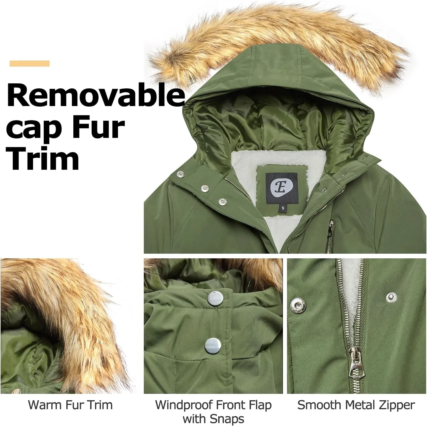 Women's Fur Hood Winter Parka Thicken Winter Jacket Coat Hooded Puffer Coat with Removable Fur Trim