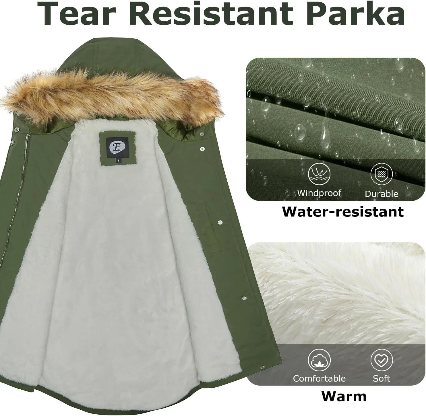 Women's Fur Hood Winter Parka Thicken Winter Jacket Coat Hooded Puffer Coat with Removable Fur Trim