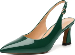 Women's Pumps Slingback Kitten Heels for Women Closed Pointed Toe Backless Pumps Wedding Party Dress Pumps Shoes