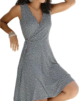 Women's Summer 2025 Elegant Black V-Neck Sleeveless Print Flowy Mini Dress Fashion Outdoor Beach Vacation Outfits