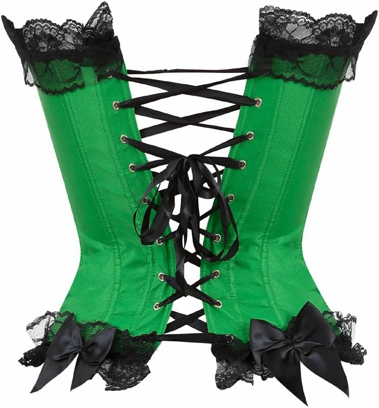 Womens Corsets Floral with Black Lace Trim Corset Satin Overbust Waist Cincher Bustier