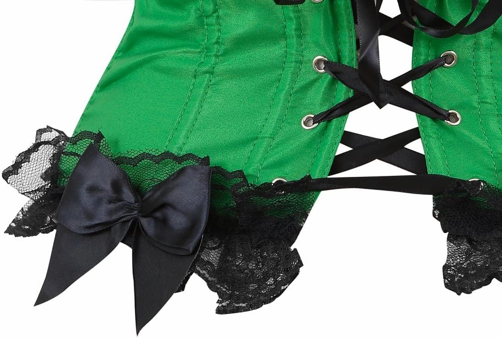 Womens Corsets Floral with Black Lace Trim Corset Satin Overbust Waist Cincher Bustier