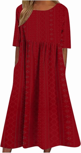 Womens Short Sleeve Casual Sundress Simple Solid Color Midi Dress Loose Casual Eyelet Comfy Summer Dresses