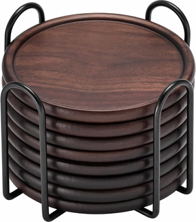 Wood Coasters with Metal Holder, GOH DODD Set of 8 Walnut Wooden Coaster Set for Drinks Desk Coffee Table Home Kitchen Office Bar, Tabletop Protection Living Room Decor, Father‘s Day Gifts, 4 Inch