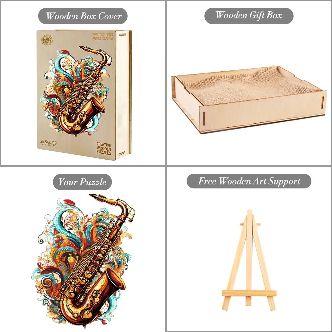 Wooden Puzzles for Adults, Saxophone (Large-270PCS) Wooden Jigsaw Puzzles Kids, 10.6*13.8in Unique Shaped Musical Note Wood Puzzles Adults, Music Instrument Wooden Puzzles Birthday Gift Games