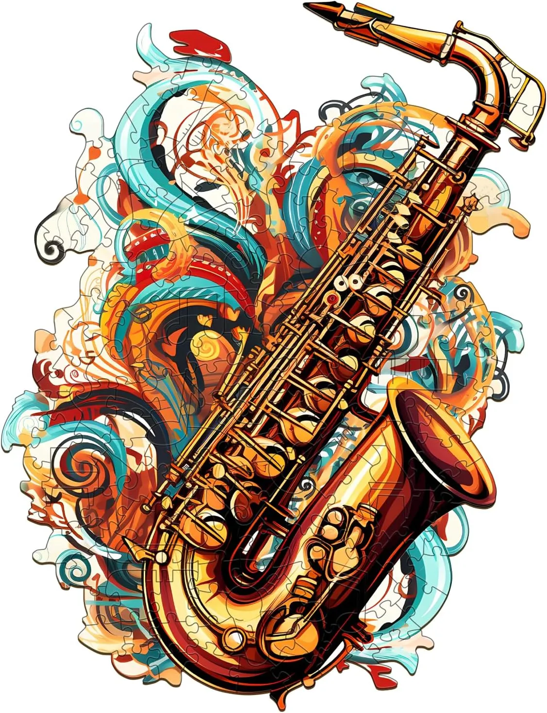 Wooden Puzzles for Adults, Saxophone (Large-270PCS) Wooden Jigsaw Puzzles Kids, 10.6*13.8in Unique Shaped Musical Note Wood Puzzles Adults, Music Instrument Wooden Puzzles Birthday Gift Games
