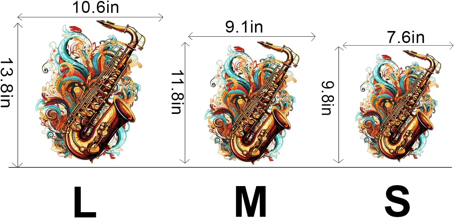 Wooden Puzzles for Adults, Saxophone (Large-270PCS) Wooden Jigsaw Puzzles Kids, 10.6*13.8in Unique Shaped Musical Note Wood Puzzles Adults, Music Instrument Wooden Puzzles Birthday Gift Games