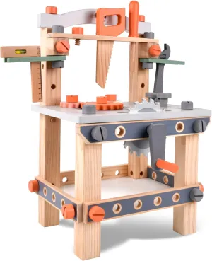Wooden Tool Bench for Kids Toddlers, Pretend Play Workbench Set Workshop Workbench Construction Toys Gift for 1 2 3 4 5 Years Old Girls & Boys