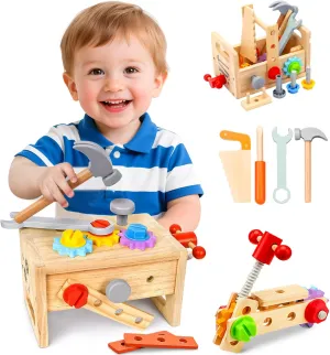 Wooden Tool Set Stem Toys for 2-5 Year Old, 29-Piece Montessori Educational Toys with Tool Bench & Pretend Play for Toddler Birthday Gifts