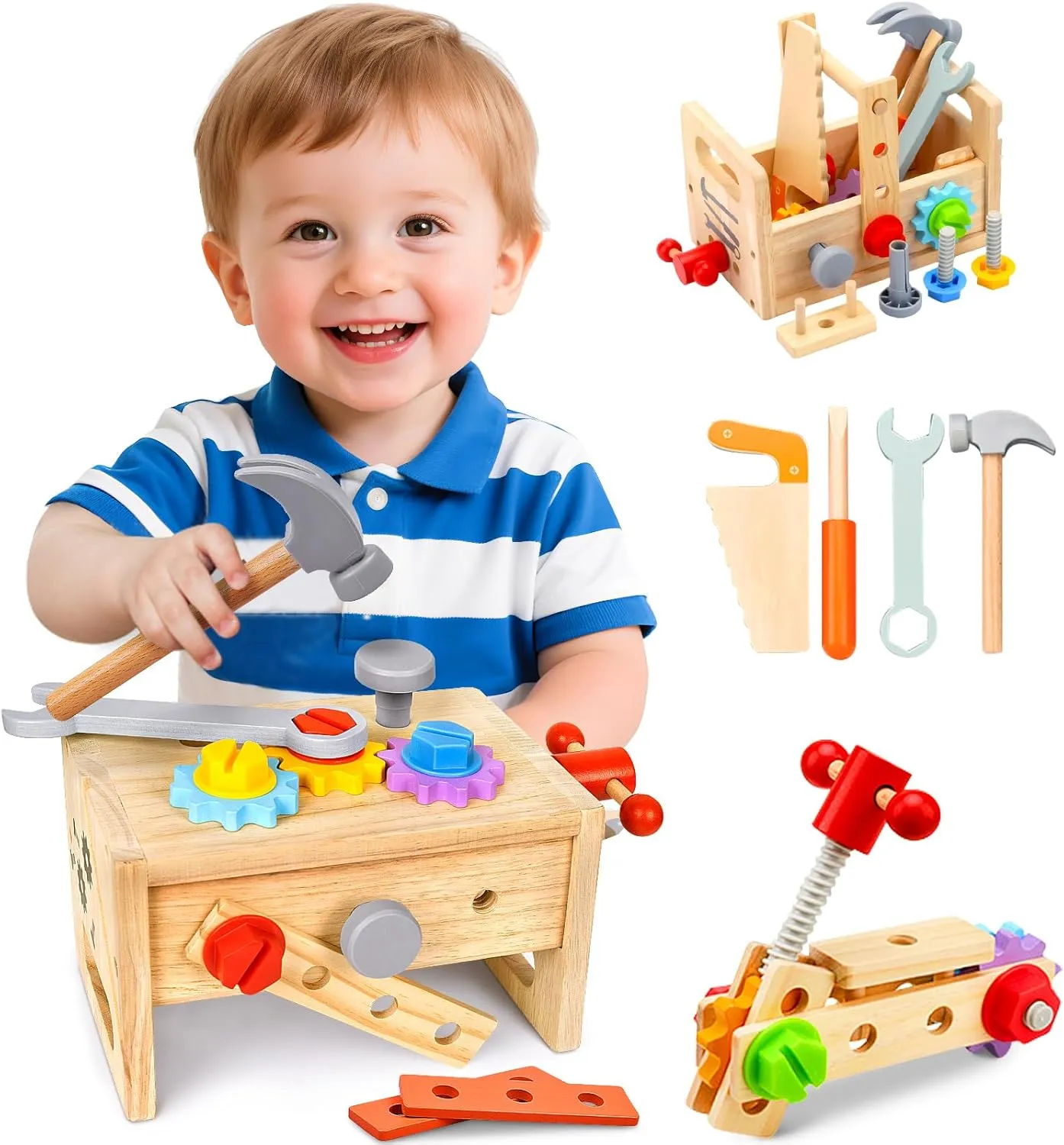Wooden Tool Set Stem Toys for 2-5 Year Old, 29-Piece Montessori Educational Toys with Tool Bench & Pretend Play for Toddler Birthday Gifts