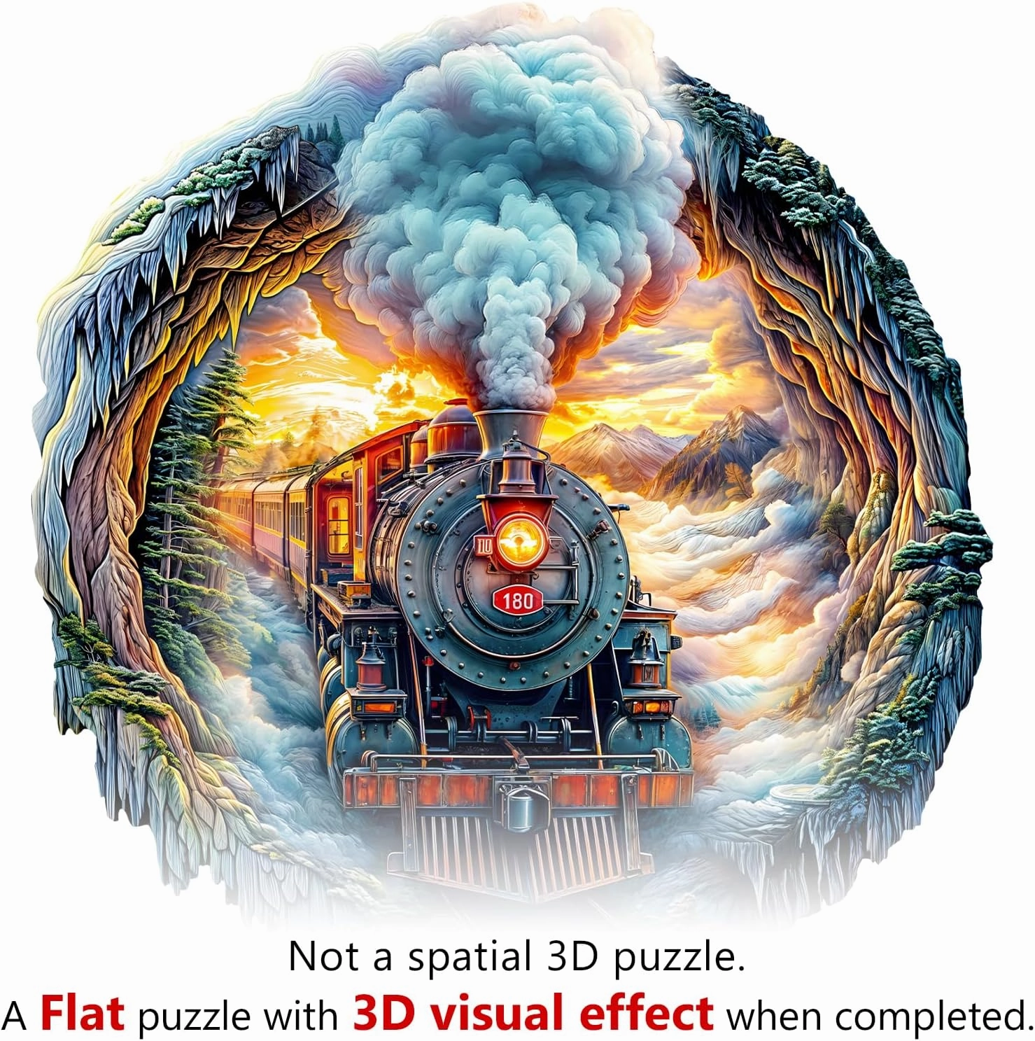 Wooden Puzzles for Adults, Wooden Flat Puzzles with 3D Visual Effect, Steam Train Puzzles, Unique Puzzles Gifts for Women Men (M-11.4 * 10.8n 170pcs)