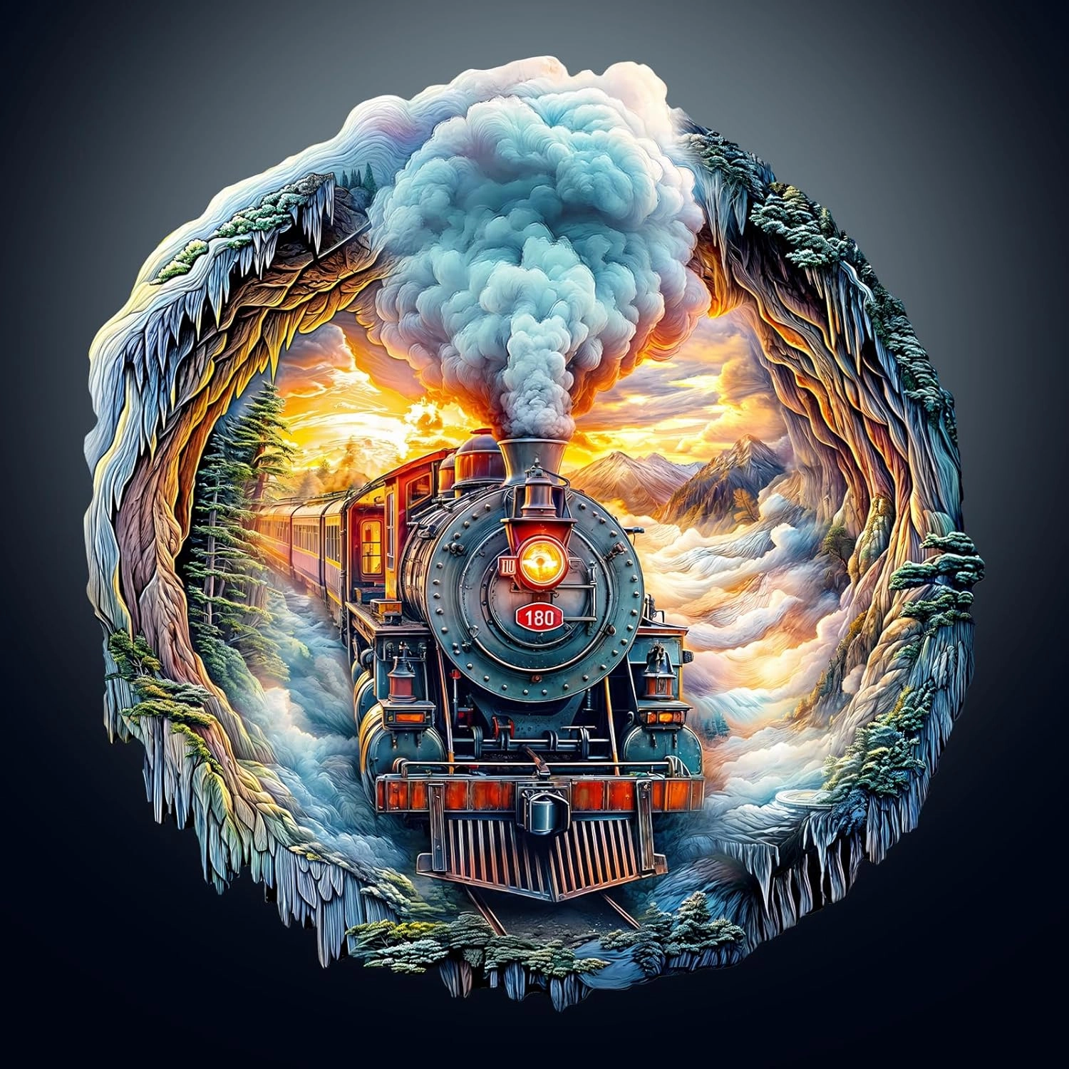 Wooden Puzzles for Adults, Wooden Flat Puzzles with 3D Visual Effect, Steam Train Puzzles, Unique Puzzles Gifts for Women Men (M-11.4 * 10.8n 170pcs)