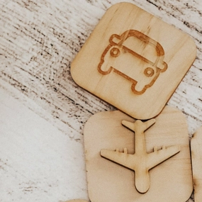 Wooden Transport Stamps, Set of 10