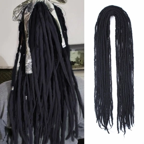 Wool Dreadlock Extensions Black，22"DE Wool (20strands) Wool Dreadlock Extensions Double Ended Synthetic Dreads for Women & Men - Handmade Hippie Dreadlock Reggae Style