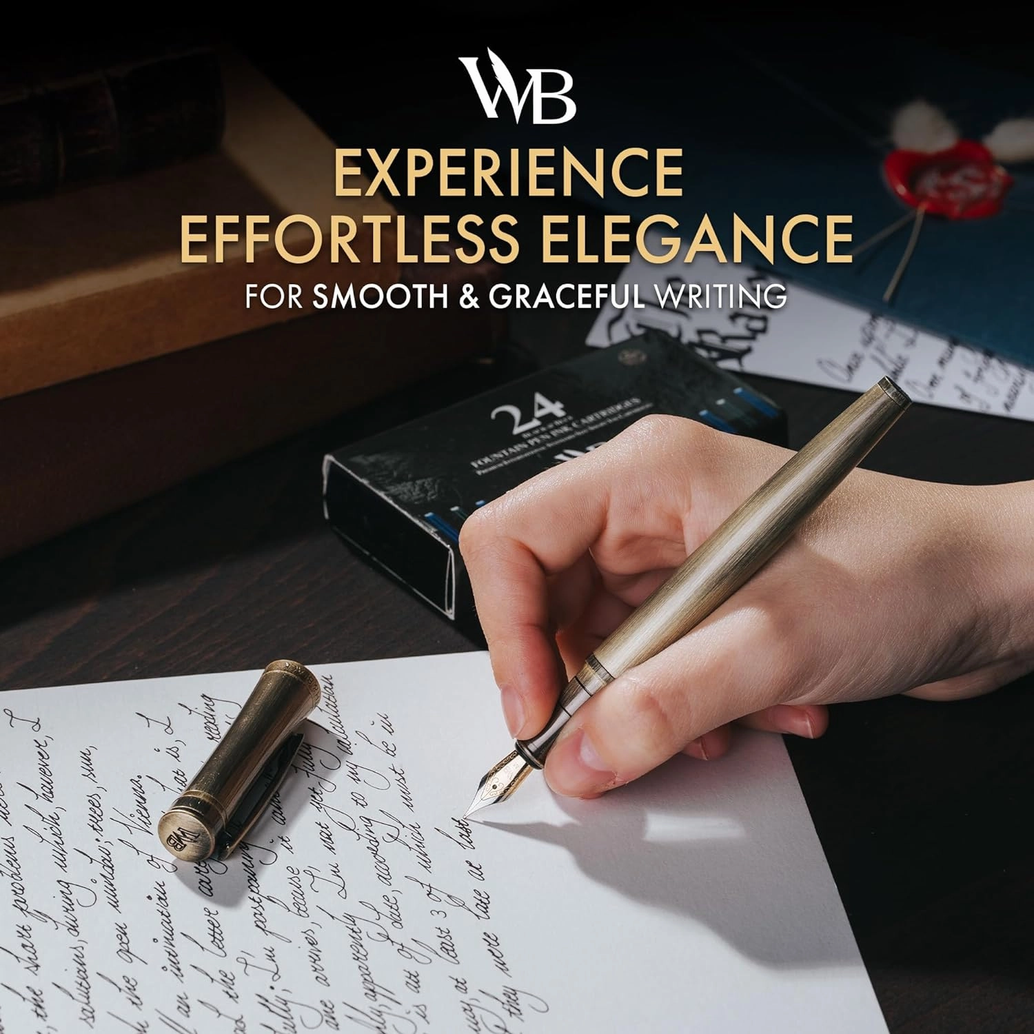 Wordsworth & Black Luxury Fountain Pen - Stunning Brushed Bronze Pen, 18K Gilded Nib (Medium), Ink Converter, Best Pen Gift Set for Men & Women, Professional, Executive, Office, Nice Pens