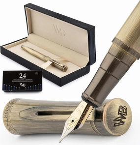 Wordsworth & Black Luxury Fountain Pen - Stunning Brushed Bronze Pen, 18K Gilded Nib (Medium), Ink Converter, Best Pen Gift Set for Men & Women, Professional, Executive, Office, Nice Pens