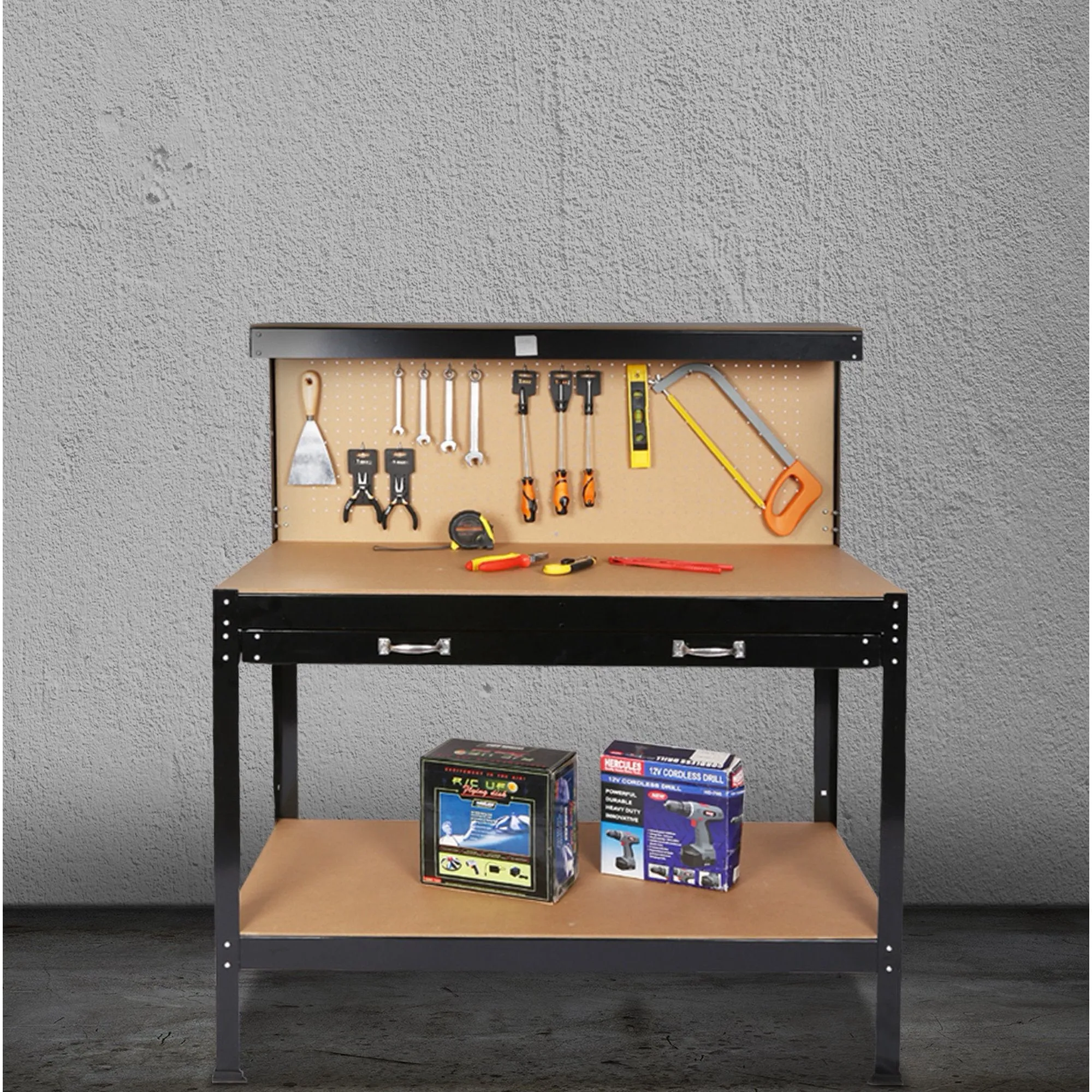 Work Benches for Garage Shop Work Station Tools Table with Peg Board and Drawers