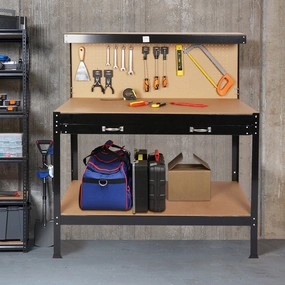 Work Benches for Garage Shop Work Station Tools Table with Peg Board and Drawers