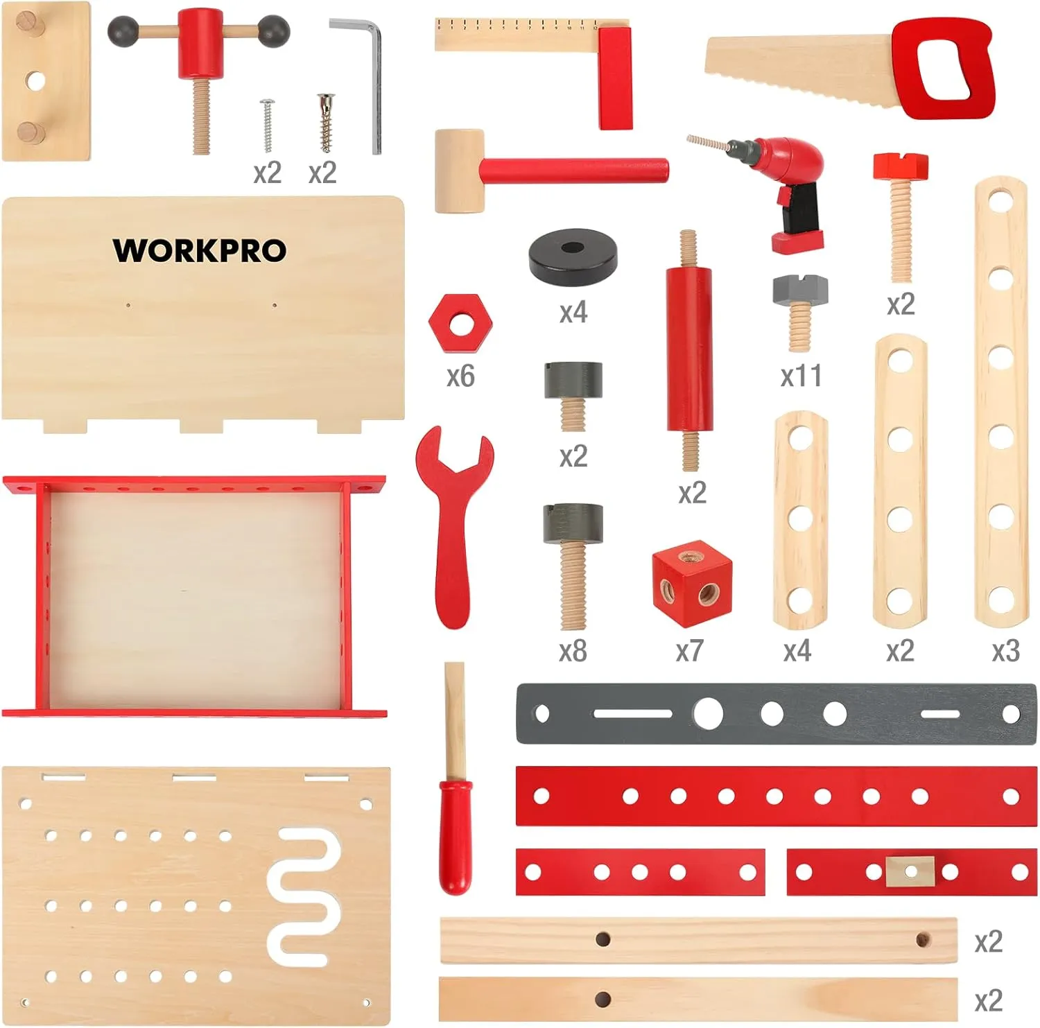 WORKPRO Wooden Workbench Kit Kids Tool Bench, Building Toy Set Creative&Educational Construction Toy, Great Gift for Toddlers 3 