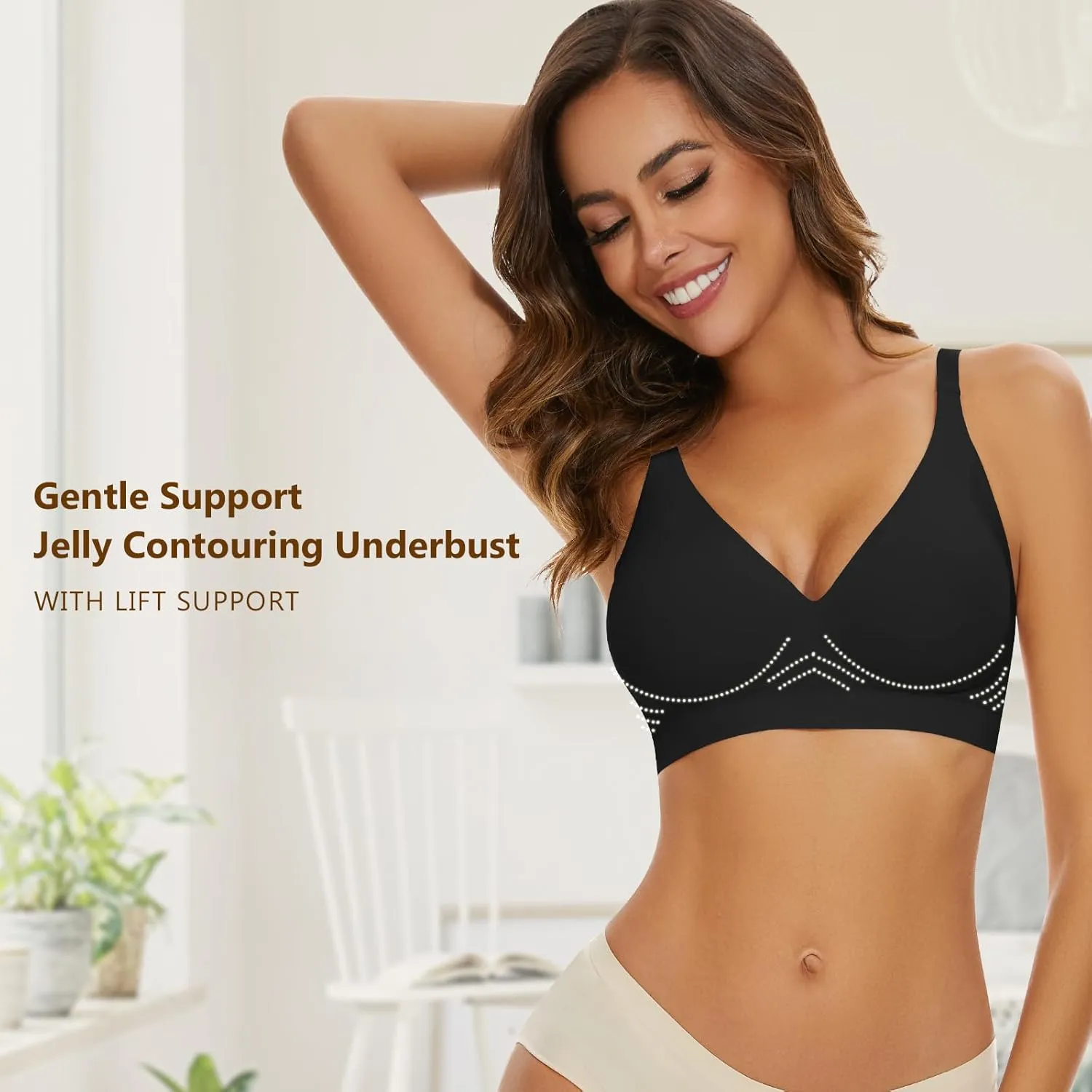 WOWENY Deep V Bras for Women No Underwire Smooth Wireless Bralettes Comfort Seamless Plunge Bra with Support