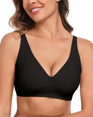 WOWENY Deep V Bras for Women No Underwire Smooth Wireless Bralettes Comfort Seamless Plunge Bra with Support