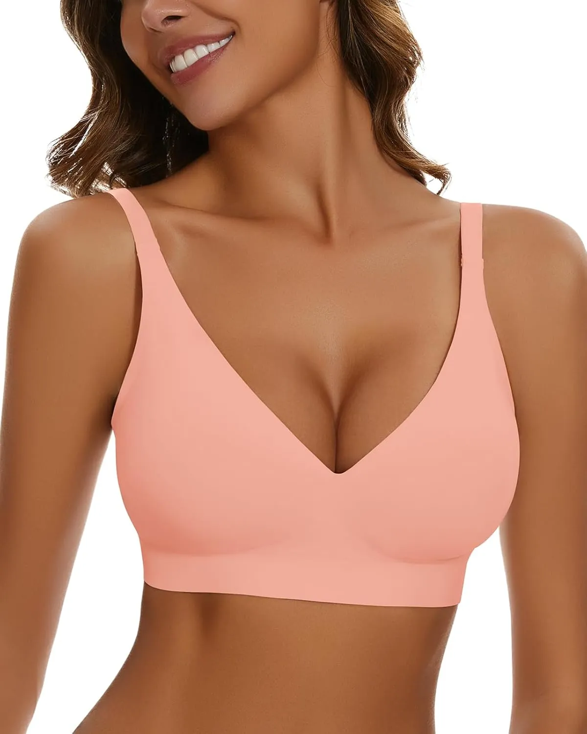 WOWENY Deep V Bras for Women No Underwire Smooth Wireless Bralettes Comfort Seamless Plunge Bra with Support