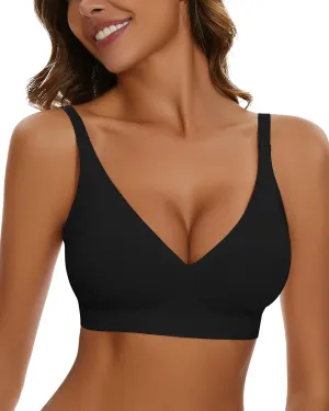 WOWENY Deep V Bras for Women No Underwire Smooth Wireless Bralettes Comfort Seamless Plunge Bra with Support